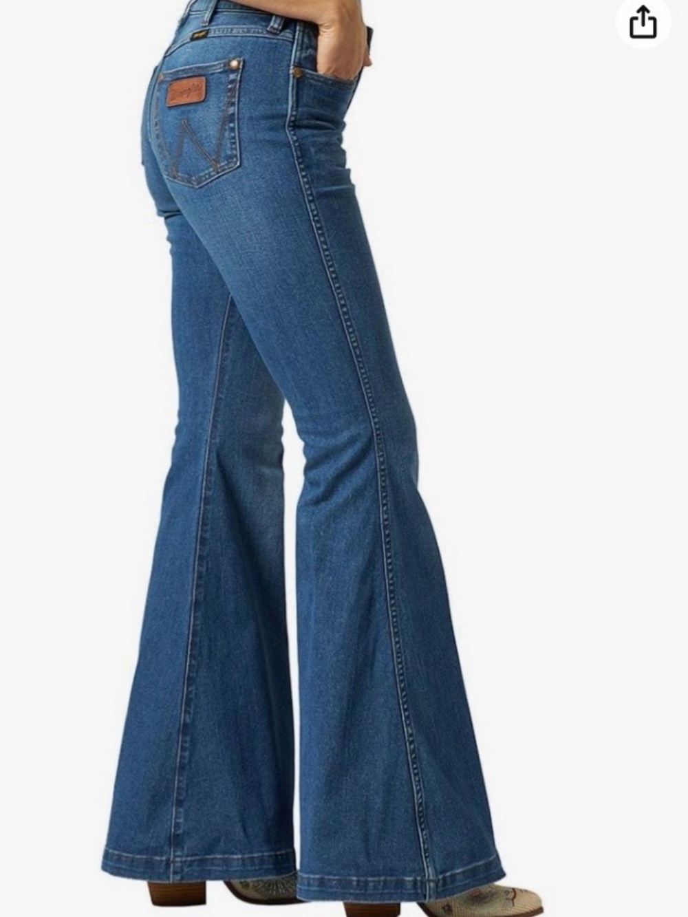 Wrangler Women’s Blue Flare Jeans with Wide Bell Leg - Picture 3 of 6